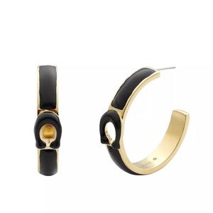 COACH Black Signature Tabby Sculpted C Hoop